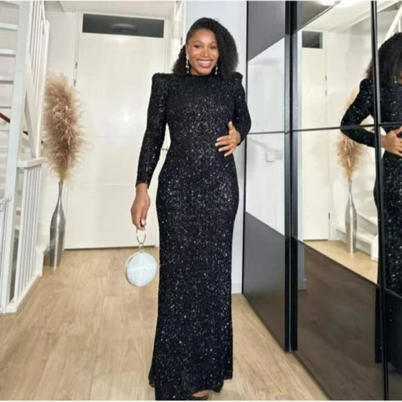 ZARA SHOULDER PAD SEQUIN DRESS - Picture 1 of 10